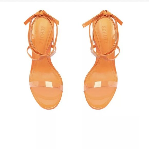 Schutz Cloe Vinyl Open Toe Sz 7B Lace Up Ankle Strap Stiletto High Heel Sandals - Picture 11 of 14